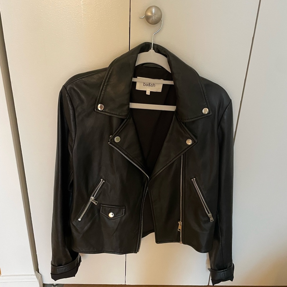Ba&sh Dark Leather Moto Jacket